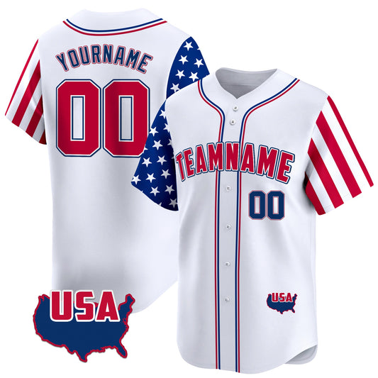 White Royal - Red American Map Custom Baseball Jersey