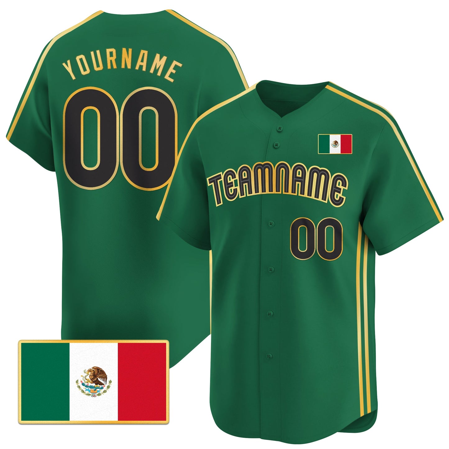 Green Mexico Gold - Black Stripes Custom Baseball Jersey