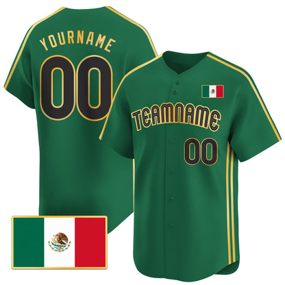 Green Mexico Gold - Black Stripes Custom Baseball Jersey