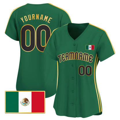 Green Mexico Gold - Black Stripes Custom Baseball Jersey
