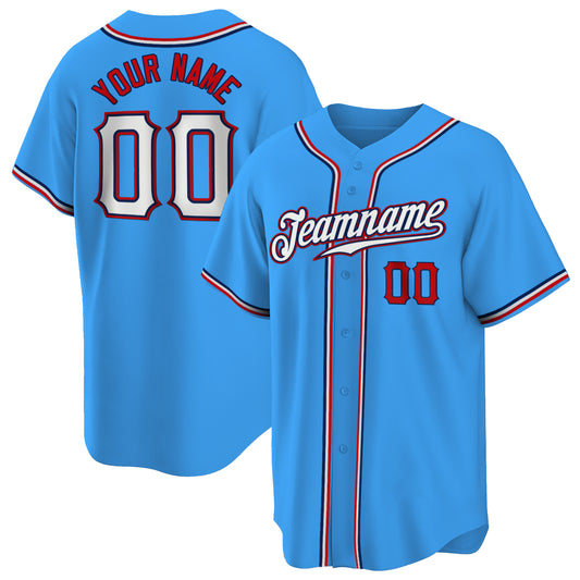 Powder Blue White-Red Authentic Custom Baseball Jersey