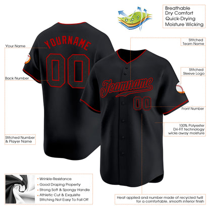 Black Black - Red Custom Baseball Jersey