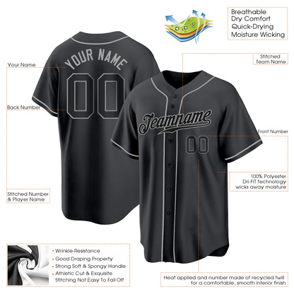 Black Black-Gray Authentic Custom Baseball Jersey