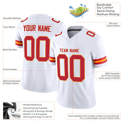 White Red-Gold Authentic Custom Football Jersey