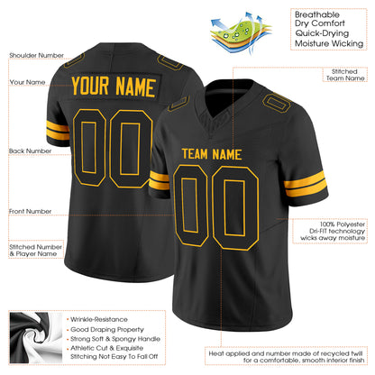 Black Black-Gold Authentic Custom Football Jersey