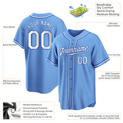 Light Blue White-Royal Authentic Custom Baseball Jersey