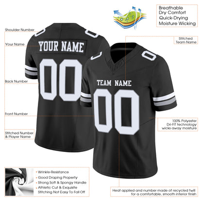 Black White-Silver Authentic Custom Football Jersey