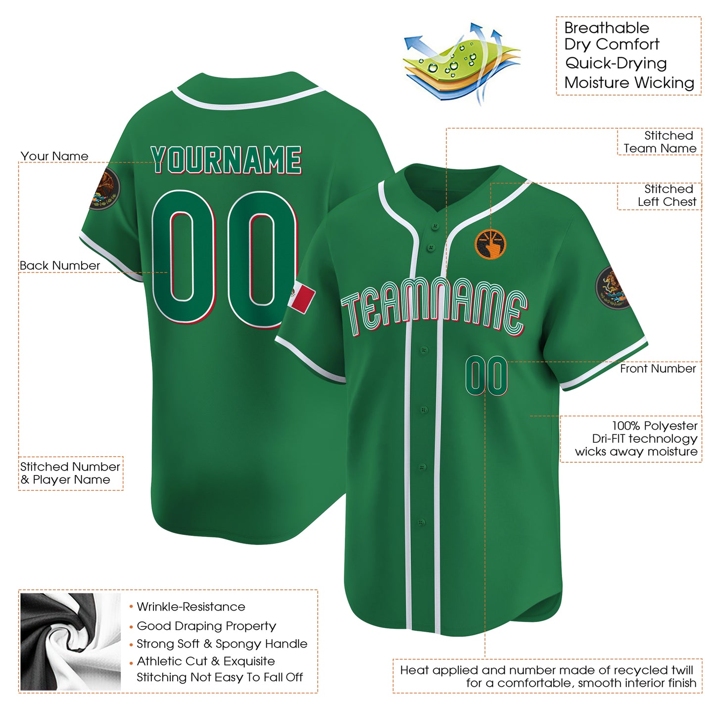 Custom Green Mexico Baseball Jersey