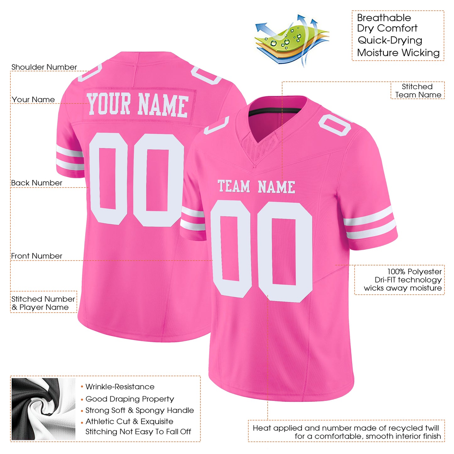 Pink White Authentic Custom Football Jersey