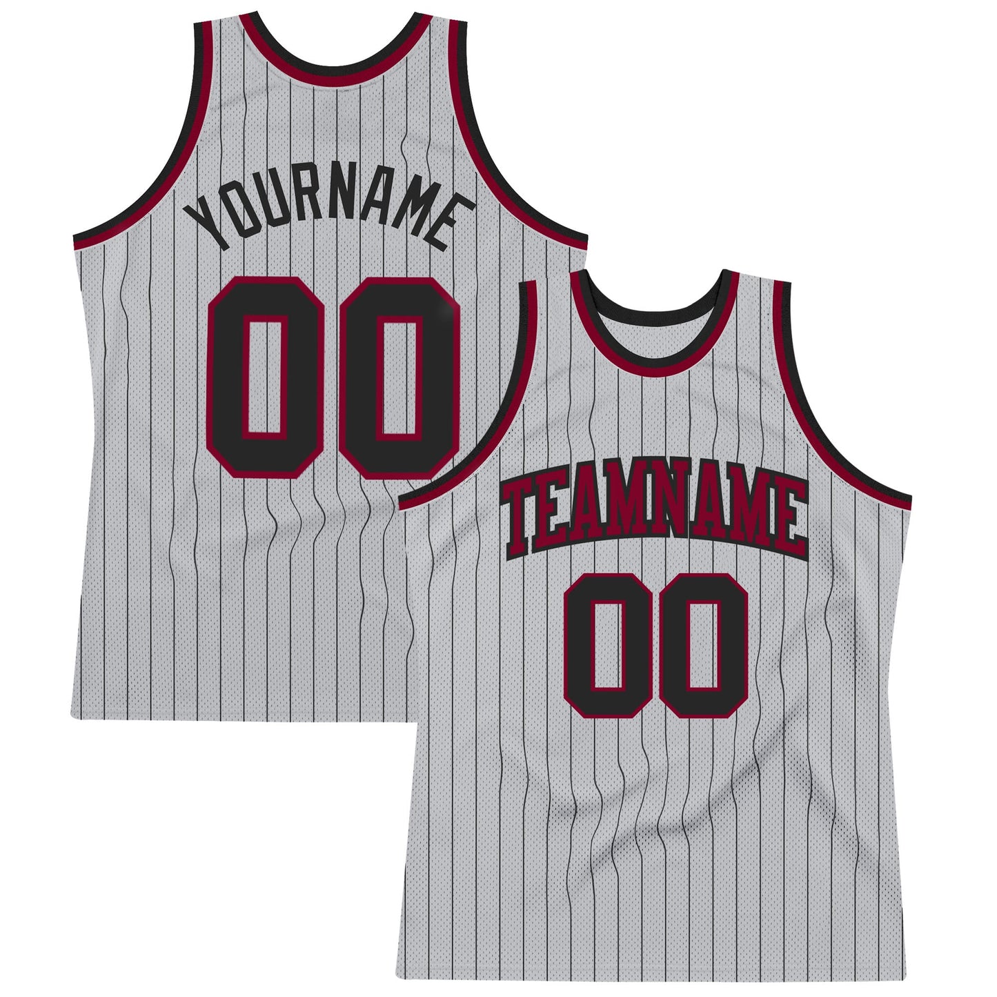 Custom Gray Black Pinstripe Black-Maroon Authentic Basketball Jersey