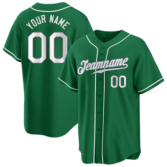 Kelly Green White-Gray Authentic Custom Baseball Jersey