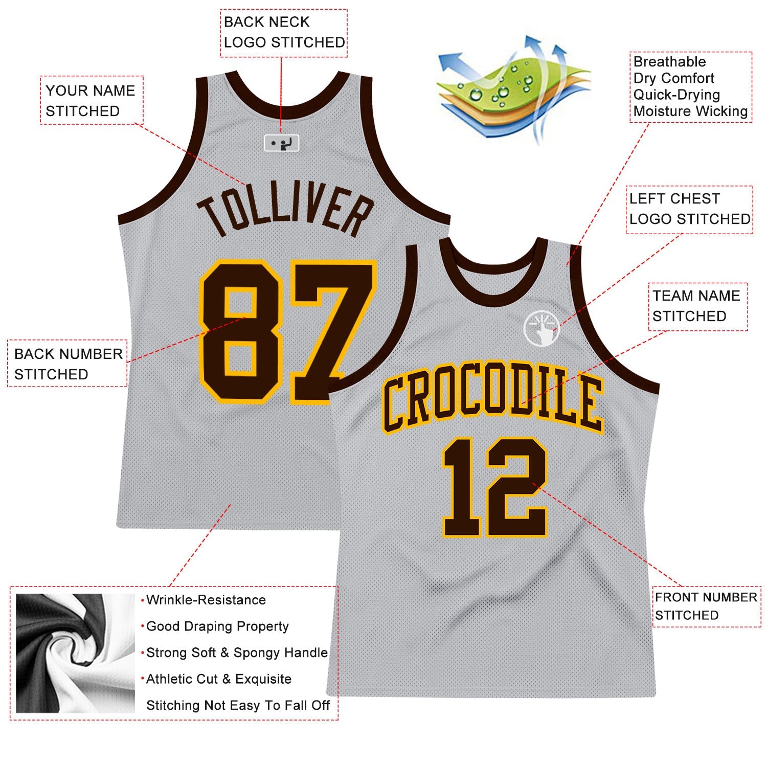 Custom Gray Brown-Gold Authentic Throwback Basketball Jersey