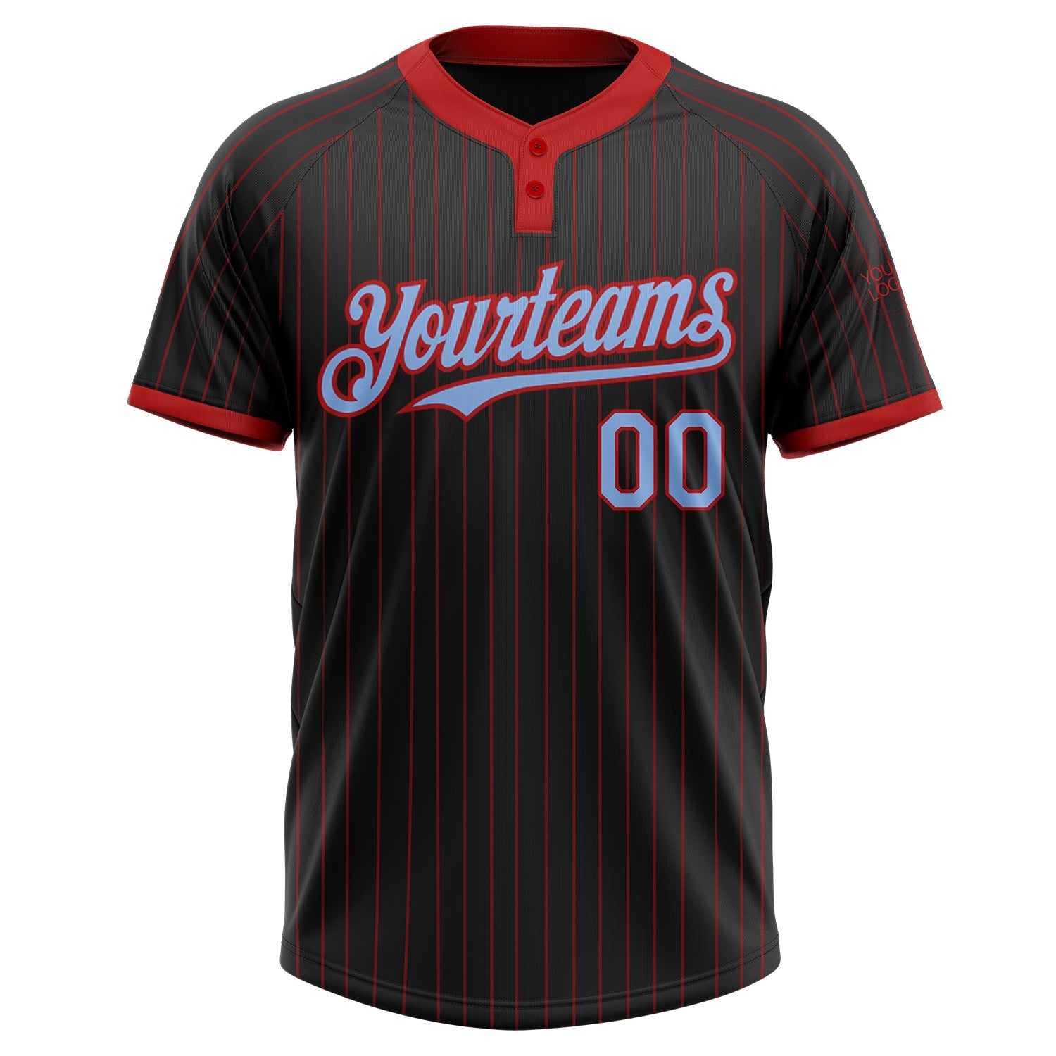 Custom Black Red Pinstripe Light Blue Two-Button Unisex Softball Jersey