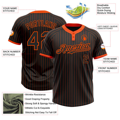 Custom Black Orange Pinstripe Orange Two-Button Unisex Softball Jersey