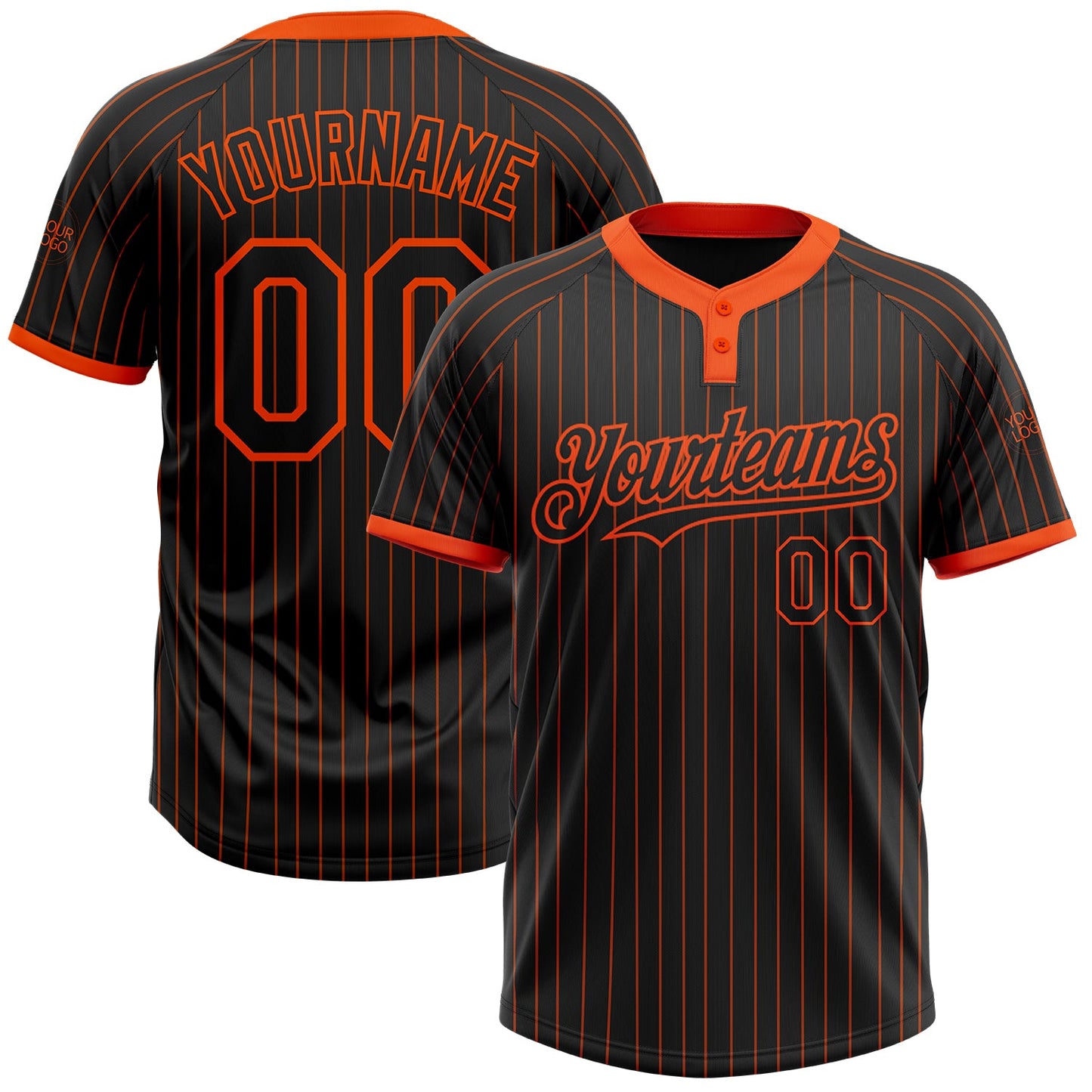 Custom Black Orange Pinstripe Orange Two-Button Unisex Softball Jersey