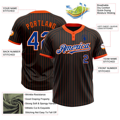 Custom Black Orange Pinstripe Royal-White Two-Button Unisex Softball Jersey