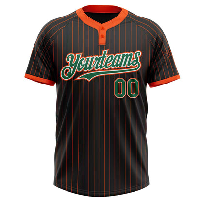 Custom Black Orange Pinstripe Kelly Green-White Two-Button Unisex Softball Jersey