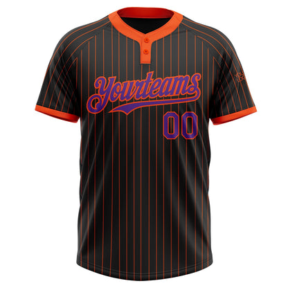 Custom Black Orange Pinstripe Purple Two-Button Unisex Softball Jersey