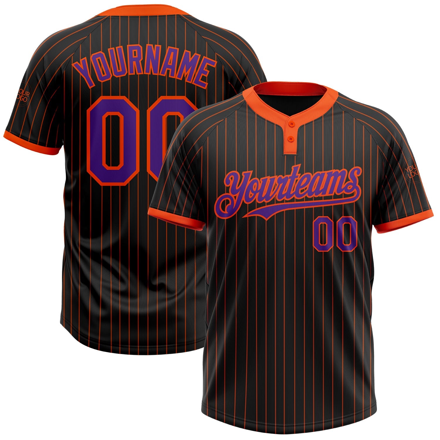 Custom Black Orange Pinstripe Purple Two-Button Unisex Softball Jersey