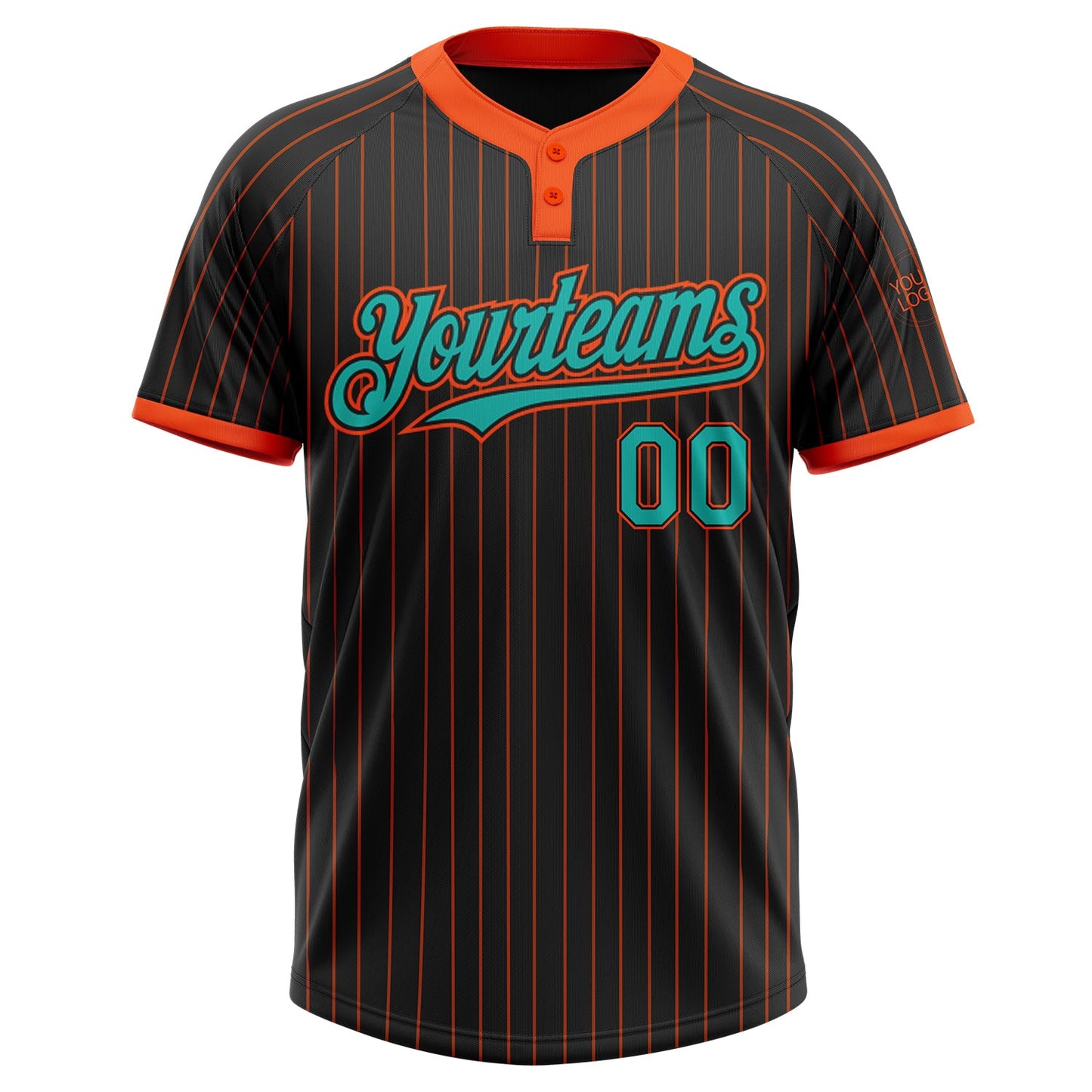 Custom Black Orange Pinstripe Aqua Two-Button Unisex Softball Jersey