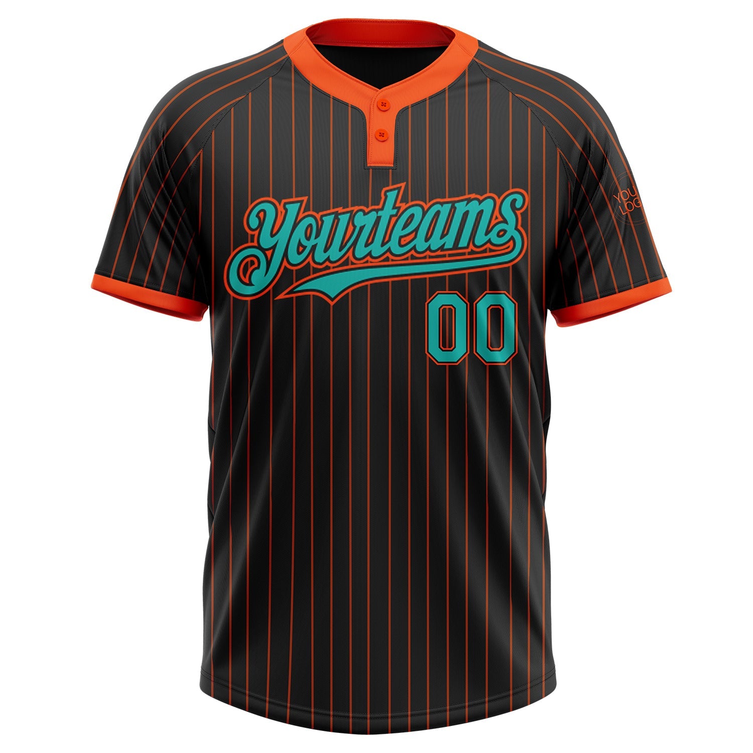 Custom Black Orange Pinstripe Aqua Two-Button Unisex Softball Jersey