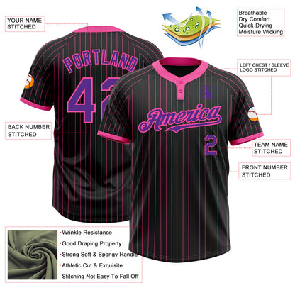 Custom Black Pink Pinstripe Purple Two-Button Unisex Softball Jersey