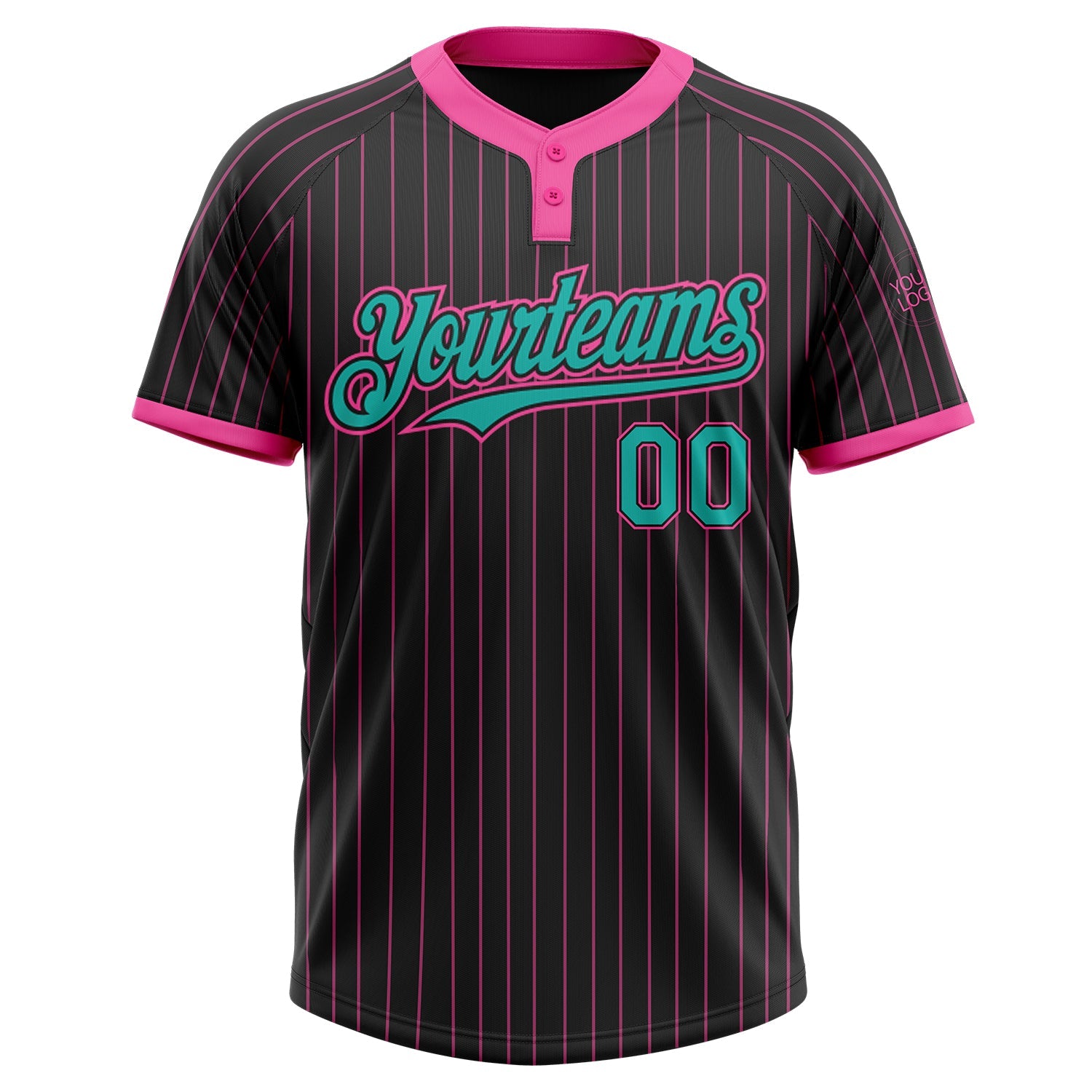 Custom Black Pink Pinstripe Aqua Two-Button Unisex Softball Jersey