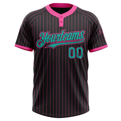 Custom Black Pink Pinstripe Aqua Two-Button Unisex Softball Jersey