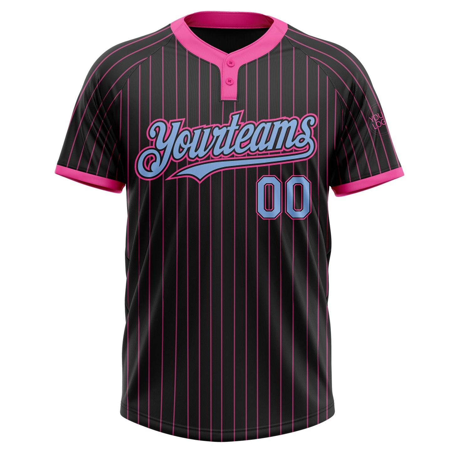 Custom Black Pink Pinstripe Light Blue Two-Button Unisex Softball Jersey