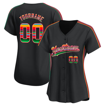 Black Green - Red Mexico Serape Pattern Custom Baseball Jersey