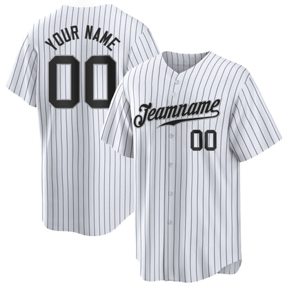 White Black Pinstripe Black-Gray Authentic Custom Baseball Jersey