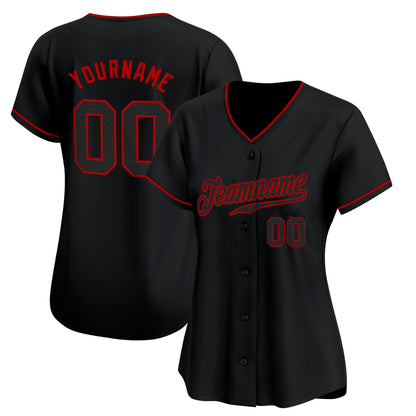 Black Black - Red Custom Baseball Jersey